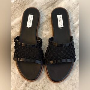 $850 Gabriela Hearst Women's Black Neo Leather Slide Sandal Net Mesh US 8 /EU 38